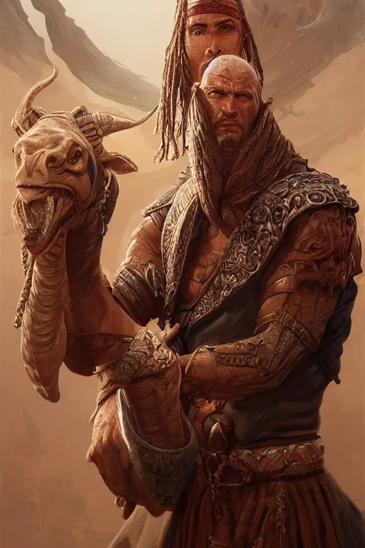 Image similar to ultra realistic illustration, a half man, half camel warrior from baldurs gate and diablo, intricate from baldurs gate, elegant, highly detailed, digital painting, artstation, concept art, smooth, sharp focus, illustration, art by artgerm and greg rutkowski and alphonse mucha