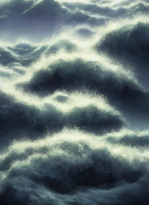 Prompt: rough sea with water made of fluffy kittens waves made of fluffy kittens Mandelbrot fractal by Craig Mullins, ilya kuvshinov, krenz cushart, artgerm trending on artstation by Edward Hopper and Dan Mumford and WLOP and Rutkovsky, Unreal Engine 5, Lumen, Nanite, low poly