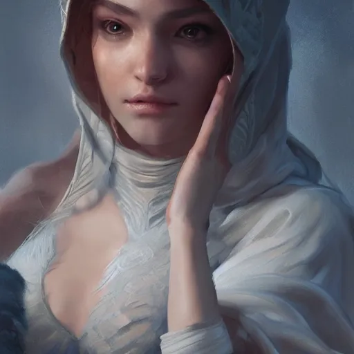 Image similar to Beautiful female wizard, 4k oil on linen by wlop, artgerm, andrei riabovitchev, nuri iyem, james gurney, james jean, greg rutkowski, highly detailed, soft lighting 8k resolution