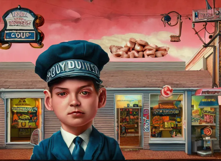 Image similar to the donut cop, lowbrow, matte painting, 3 - d highly detailed, in the style of mark ryden,