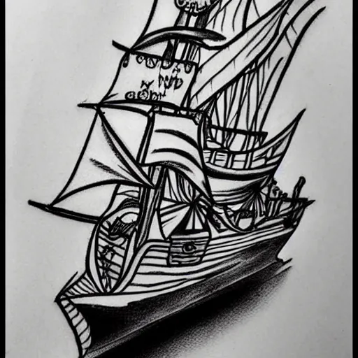 Image similar to tattoo design line sketch of a pirate ship