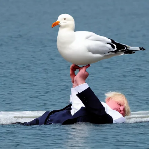 Prompt: Boris Johnson being pooed on by a seagull