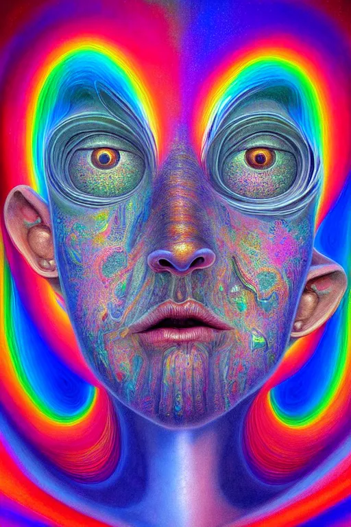 Image similar to hyperrealistic abstract close-up Renaissance psychedelic!! celestial happy! pure creature!! peaceful! kind spirit of nature! beautiful fractal!! eyes! highly detailed concept art eric zener elson peter cinematic hard rainbow lighting high angle hd 8k sharp shallow depth of field endless, inspired by Zdzisław Beksiński Salvador Dali