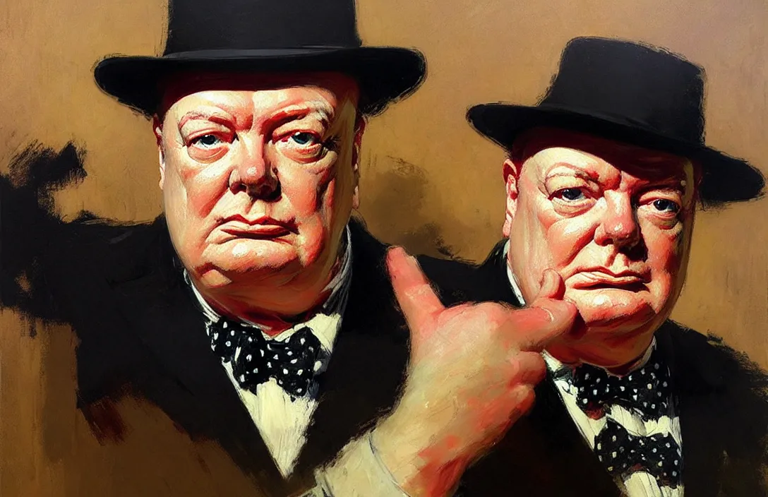 Image similar to portrait of winston churchill!!!!!!!!!!!!!!!!!!!!!!!!!!!, detailed face, detailed painting,, epic lighting, by ilya repin, phil hale and kent williams