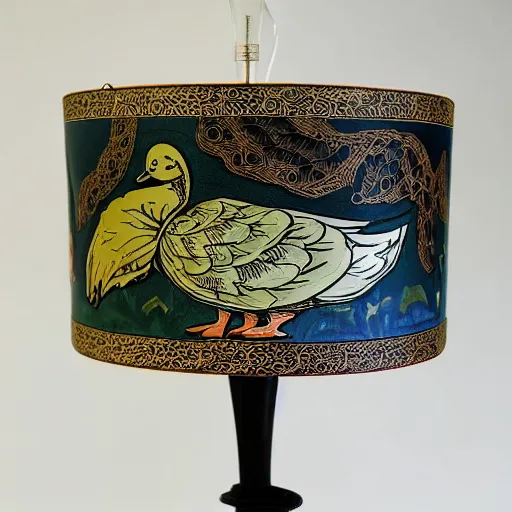 Image similar to beautiful victorian art nouveau duck lampshade,