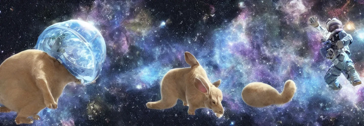 Prompt: photo of big chungus floating in space