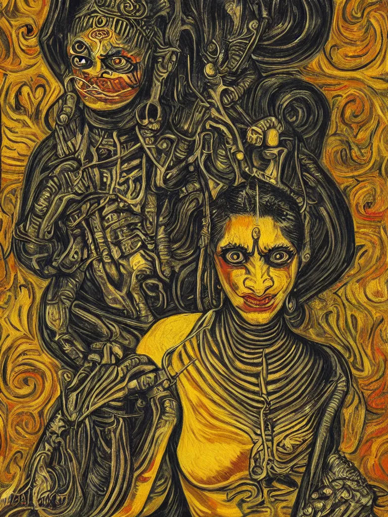 Image similar to maha kali photo 5 0 mm detailed hdr portrait, giger, van gogh