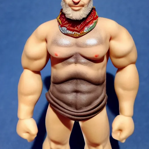 Image similar to TechnoViking male with no shirt, large muscles, bald head, extended goatee, necklace chibi Funko Pop