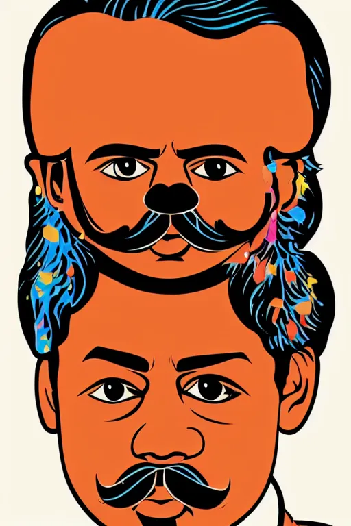 Prompt: portrait of an indian man with moustache, art by butcher billy, sticker, colorful, illustration, highly detailed, simple, smooth and clean vector curves, no jagged lines, vector art, smooth