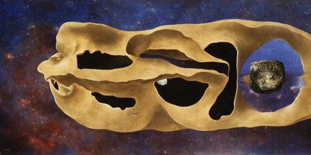 Prompt: folded universe in the mouth by Dali