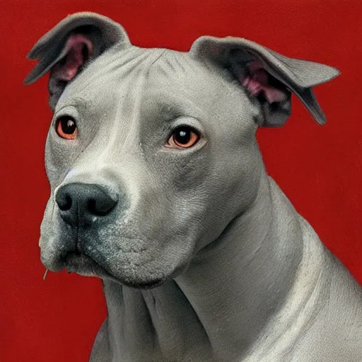 Image similar to “A renaissance portrait of a gray pit bull”