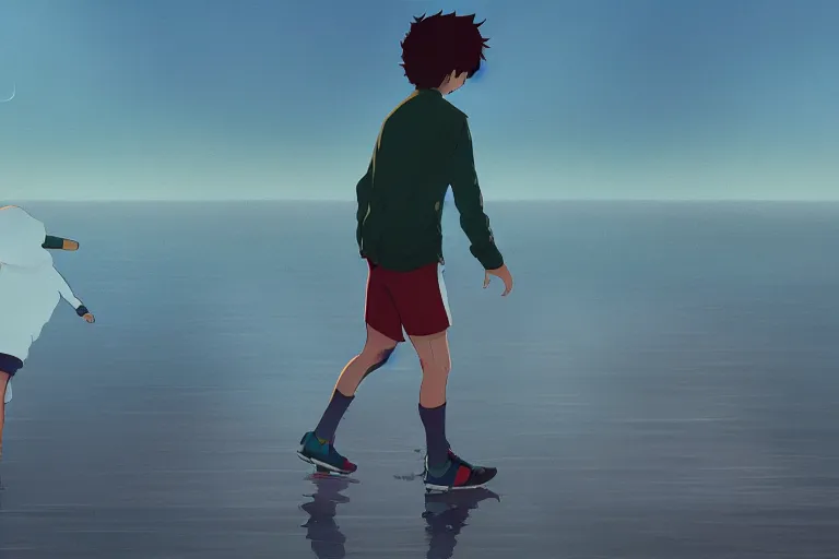 Image similar to terry fox running across canada by makoto shinkai, ilya kuvshinov, lois van baarle, rossdraws, basquiat