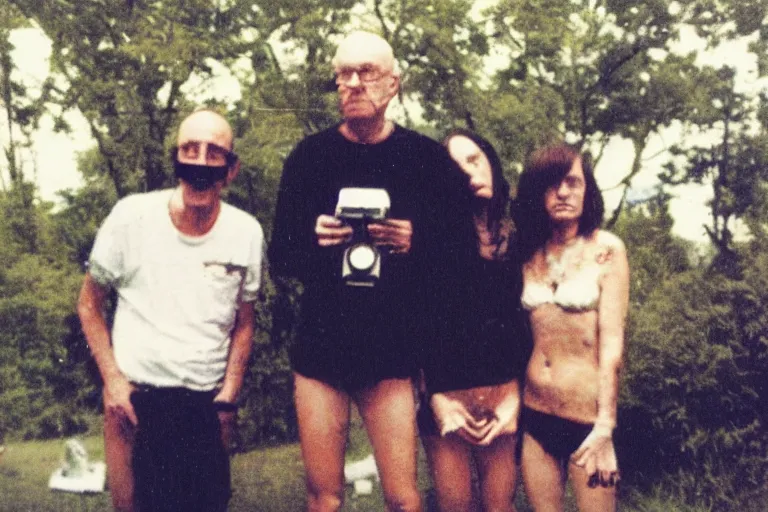 Prompt: found polaroid photo of trash humpers, wtf