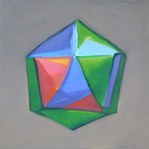 Image similar to an oil painting of an accurate icosahedron