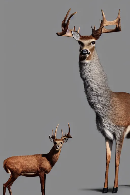 Image similar to a deer wearing a white formal coat conversing with a crow wearing a red formal coat, hyperrealistic, concept art, octane render, unreal engine 5, trending on DeviantArt, highly detailed, high quality, 8K, soft lighting, cute, natural lighting, realistic face, trending on Artstation, elegant clothes, profile picture, path traced, house background