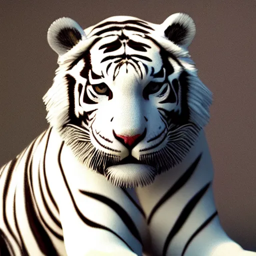 Prompt: a white tiger made of mechanical parts. Extremely detailed, hyperrealistic, unreal engine, Disney, 8k, geometric