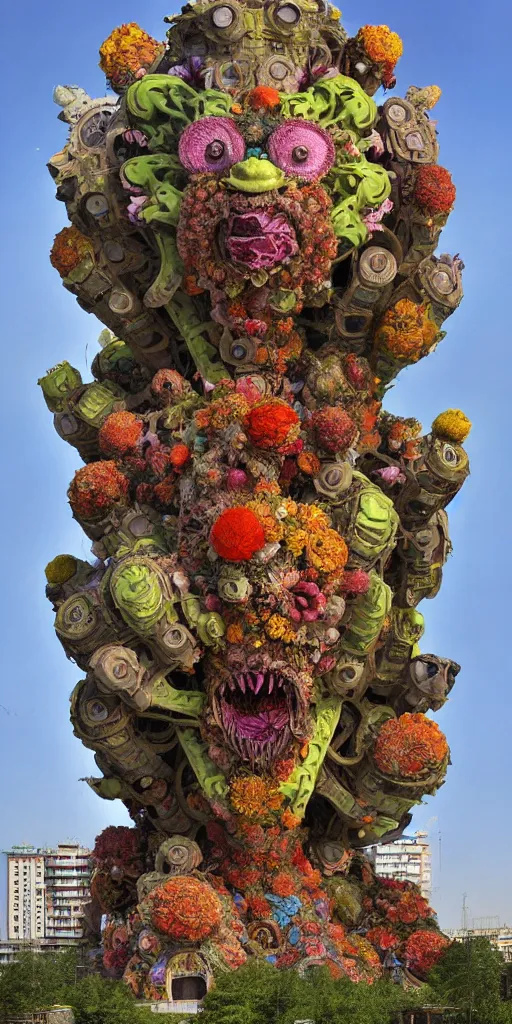 Prompt: colossal psyhedelic alien predator flower made from worst unfulfilled mankind projects in the middle of abandoned post soviet constructivist cityscape, Stalinist architecture, ultradetailed, Intricate by Niruyoshi Ohrai and Hayao Miyazaki and Josan Gonzalez and Makoto Shinkai and Giuseppe Arcimboldo and Wes Anderson