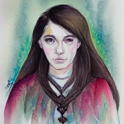 Image similar to a beautiful and very detailed character concept watercolour portrait of sanna!!!!! marin!!!!!, the young female prime minister of finland as a druidic wizard