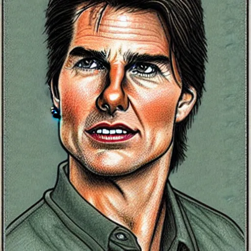 Prompt: a portrait drawing of Tom Cruise drawn by Robert Crumb