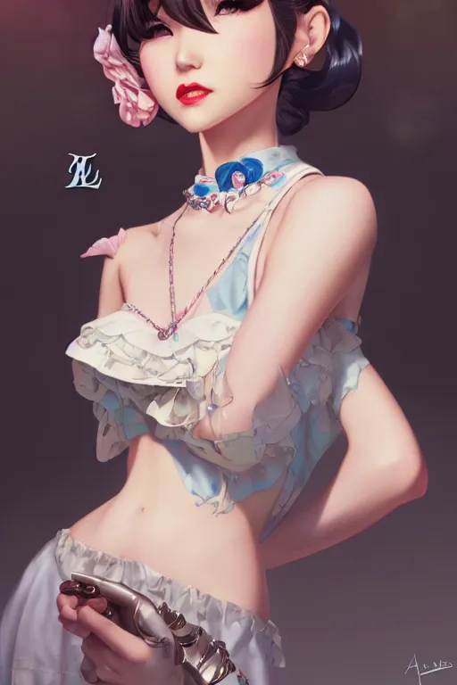 Image similar to a pin up and beautiful fashion charming dreamlke japan girl with lv jewelry, character art, art by artgerm lau and wlop and and ilya kuvshinov and john singer sargent, hyperdetailed, 8 k realistic, symmetrical, frostbite 3 engine, cryengine, dof, trending on artstation, digital art