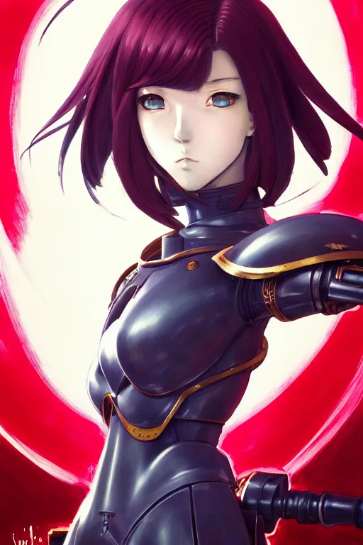 Image similar to portrait of Anime sister of battle, Warhammer 40000, cute-fine-face, red-short-hair pretty face, realistic shaded Perfect face, fine details. Anime. realistic shaded lighting by Ilya Kuvshinov katsuhiro otomo ghost-in-the-shell, magali villeneuve, artgerm, rutkowski, WLOP Jeremy Lipkin and Giuseppe Dangelico Pino and Michael Garmash and Rob Rey