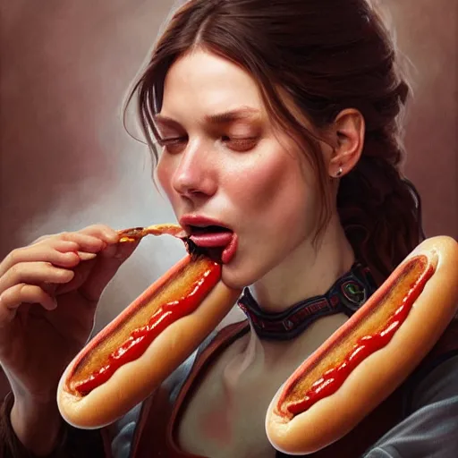 Prompt: Tom Brady choking on hot dogs, dripping BBQ Sauce, serving big macs, D&D, spilling ketchup, fantasy, intricate, elegant, highly detailed, digital painting, artstation, concept art, matte, sharp focus, illustration, hearthstone, art by Artgerm and Greg Rutkowski and Alphonse Mucha