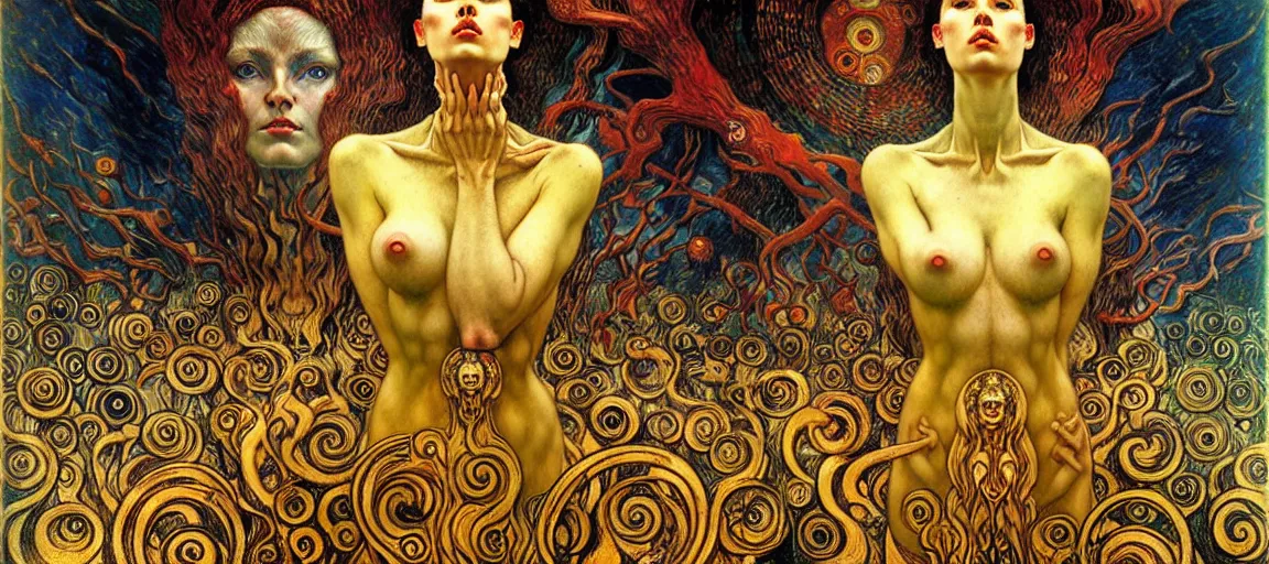 Image similar to Divine Chaos Engine by Karol Bak, Jean Delville, William Blake, Gustav Klimt, and Vincent Van Gogh, symbolist, visionary