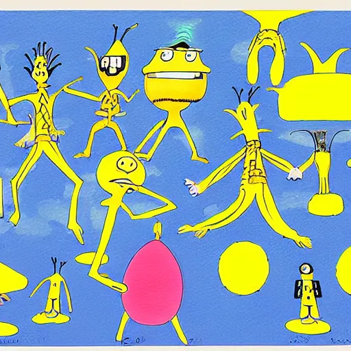 Prompt: A beautiful conceptual art. Reality becomes illusory and observer-oriented when you study general relativity. Or Buddhism. Or get drafted. watercolor & pen, Spongebob Squarepants by Jun Kaneko elaborate