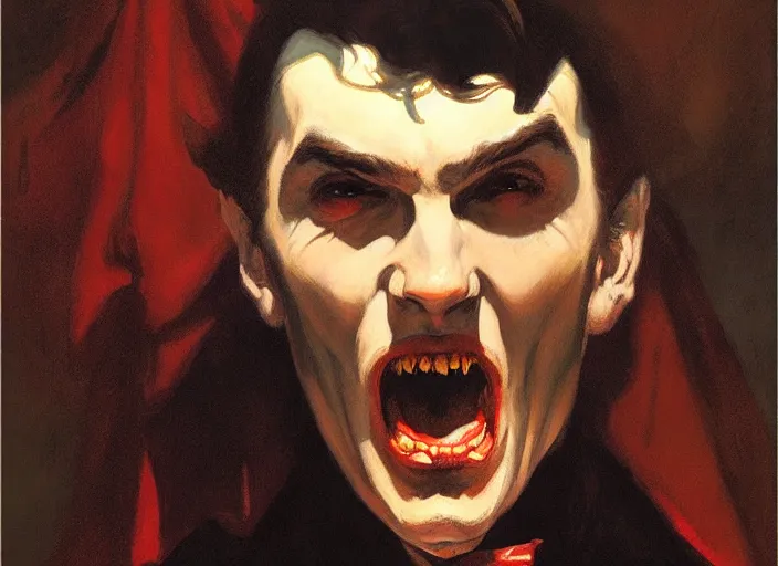 Image similar to a highly detailed beautiful portrait of dracula, by gregory manchess, james gurney, james jean