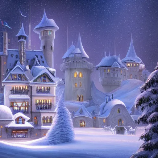 Prompt: luxury castle ,inspired by Evgeny Lushpin,winter,nighttime,cinematic,art station