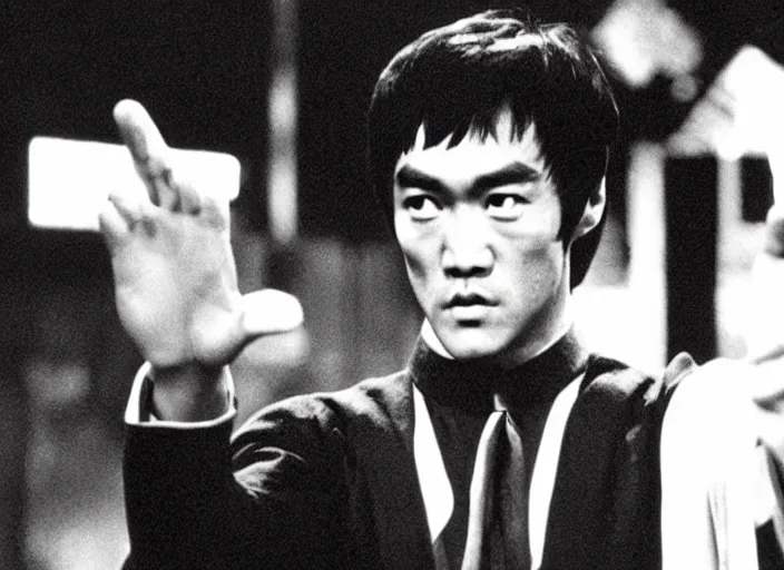 Image similar to a film still of professor bruce lee as albus dumbledore in harry potter