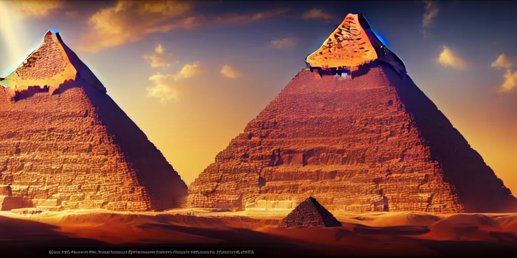 Prompt: beautiful egyptian pyramid, magic, waterways, waterfalls, gorgeous clouds, god rays, digital art, landscape, fantasy art, octane render, ureal engine, high detail, very realistic, by greg rutkowski. by james gurney