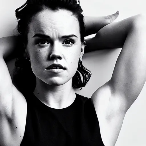 Image similar to black and white tattoo of daisy ridley