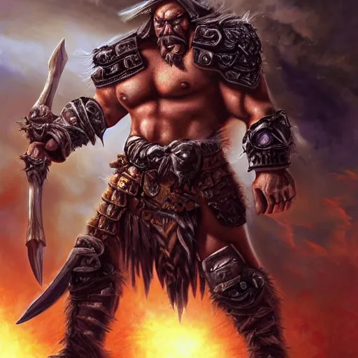 Image similar to a barbarian from diablo in heavy armor, artstation hall of fame gallery, editors choice, # 1 digital painting of all time, most beautiful image ever created, emotionally evocative, greatest art ever made, lifetime achievement magnum opus masterpiece, the most amazing breathtaking image with the deepest message ever painted, a thing of beauty beyond imagination or words