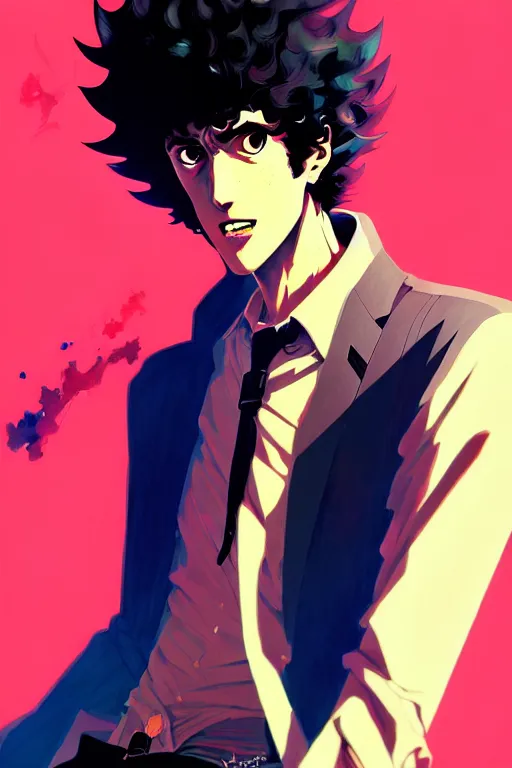 Image similar to a ultradetailed beautiful panting of spike spiegel from cowboy bebop, by conrad roset, greg rutkowski and makoto shinkai, trending on artstation