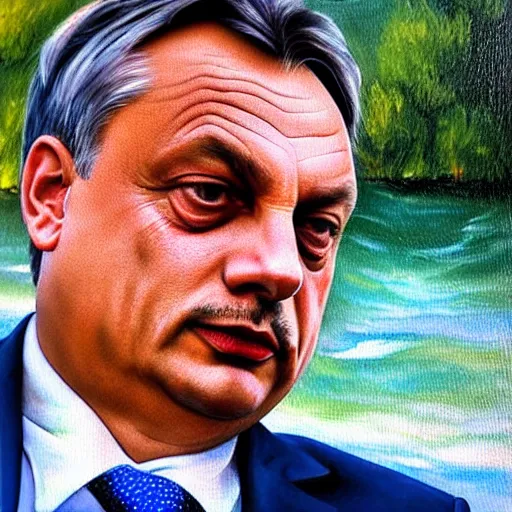 Prompt: viktor orban on vacation, oil painting