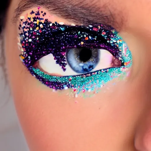 Image similar to close up of eyes with ice - cream - sprinkles mascara