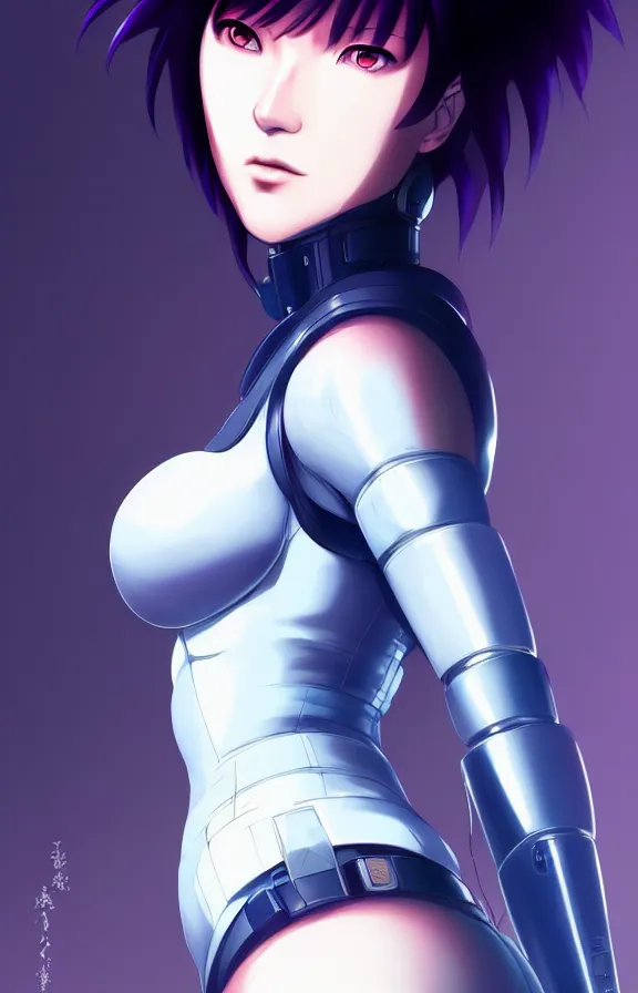 Image similar to a still fullbody portrait of motoko kusanagi ghost in the shell, finely detailed features, closeup at the faces, perfect art, at a cyberpunk city, gapmoe yandere grimdark, trending on pixiv fanbox, by ilya kuvshinov, rossdraws, artgerm