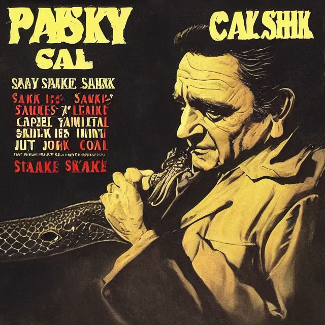 Image similar to album cover for Johnny Cash: The Snake Oil Tapes, album art by Frank Frazetta, snake oil album, snakes