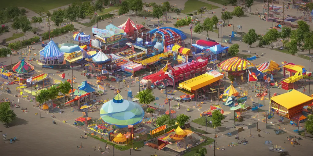 Prompt: isometric 3 d rendering of a county fair, art deco, octane render, trending on artstation,