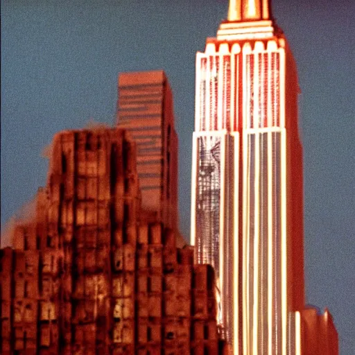 Prompt: sahara sand destroying empire state building, in american psycho ( 1 9 9 9 )