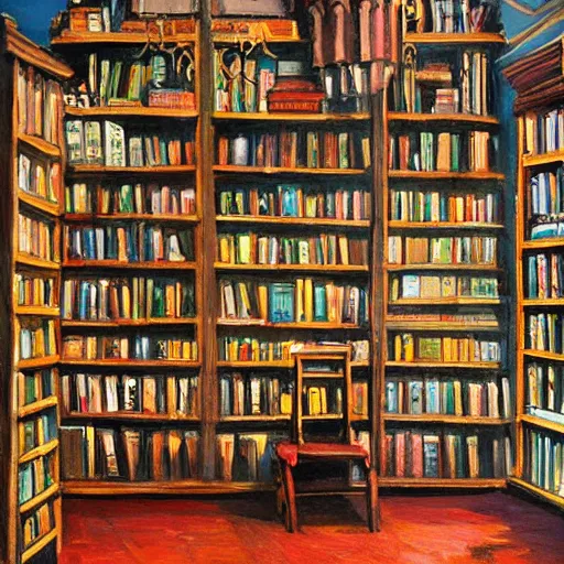 Image similar to magic victorian bookshop painting