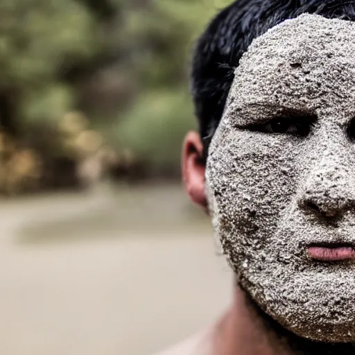 Prompt: a man's face made out of pieces of dust and debris