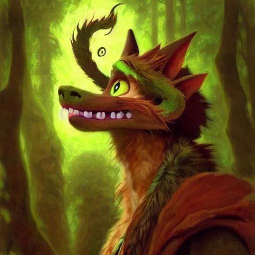 Prompt: a portrait of a male green furry dragon in hillbilly clothes at night in a dark forest. zootopia fursona furaffinity furry art detailed face painting by gaston bussiere craig mullins jc leyendecker gustav klimt artgerm greg rutkowski furry