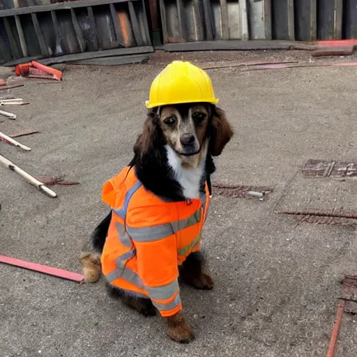 Image similar to a dog wearing construction work outfit with tools