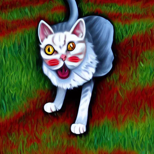 Prompt: a feline Pennywise cat,digital art