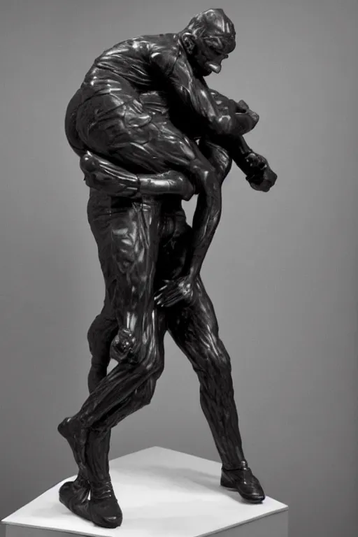 Prompt: full body, alan turing wrestling with agent smith, sculpture by auguste rodin