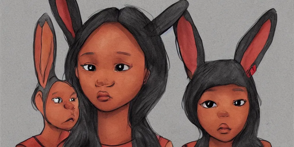 Image similar to women, dark skin, ginger, cartoon, sweatshirt, concept art, concept art, bunny ears,