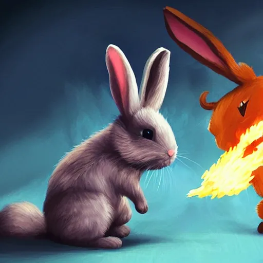 Prompt: a cute bunny fighting against the biggest demon of all time