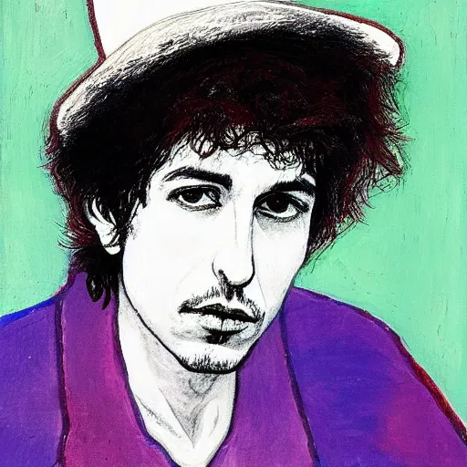 Prompt: portait of bob dylan art by peter doig